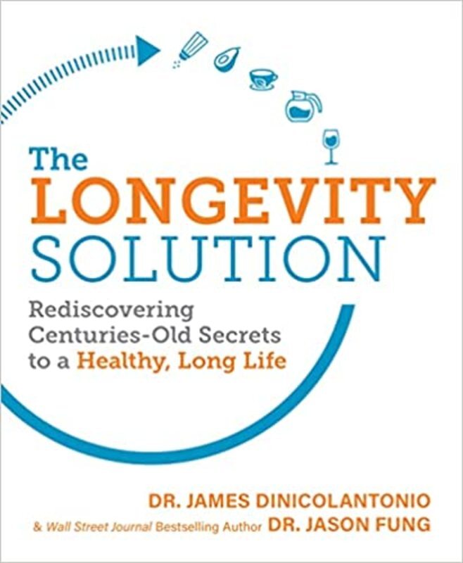 Book cover for "The Longevity Solution" by Dr. James DiNicolantonio