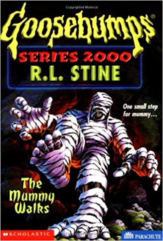Book cover for "The Mummy Walks" by R.L. Stine