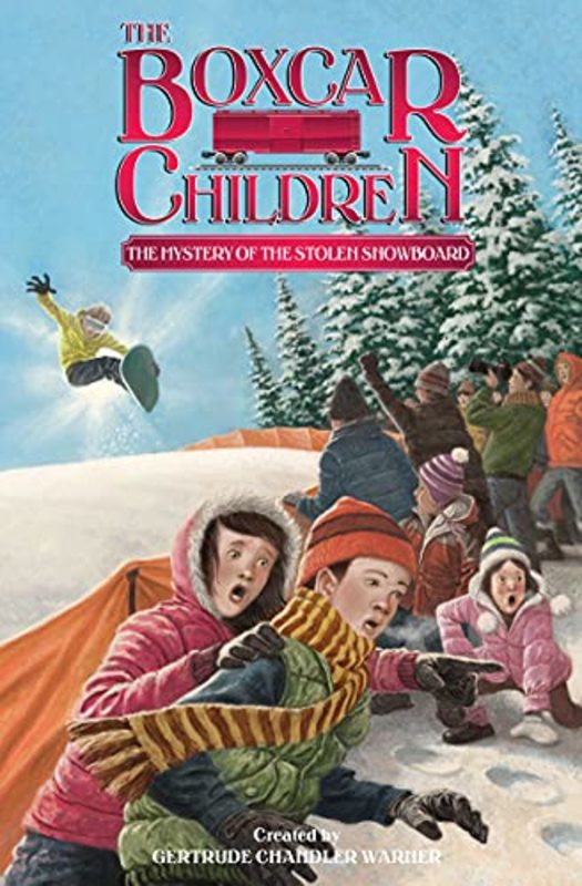 Book cover for "The Mystery of the Stolen Snowboard" by Gertrude Chandler Warner