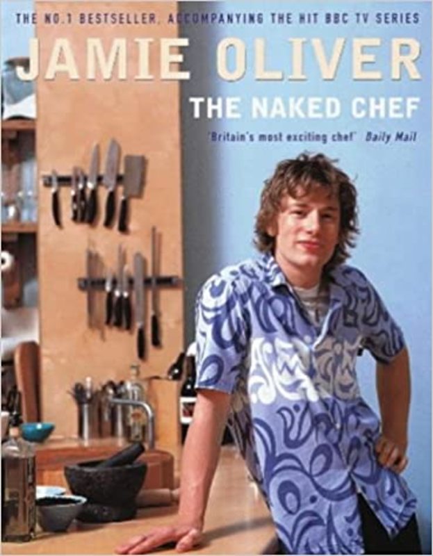 Book cover for "The Naked Chef" by Jamie Oliver