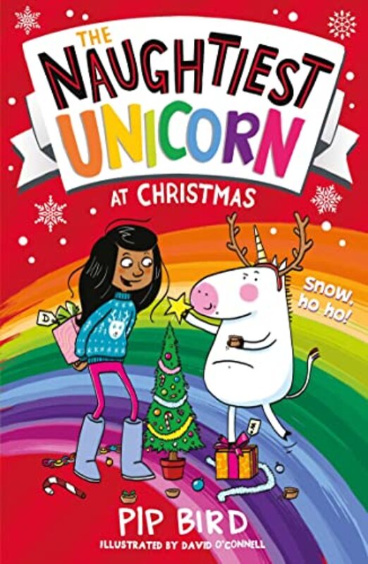 Book cover for "The Naughtiest Unicorn at Christmas" by Pip Bird