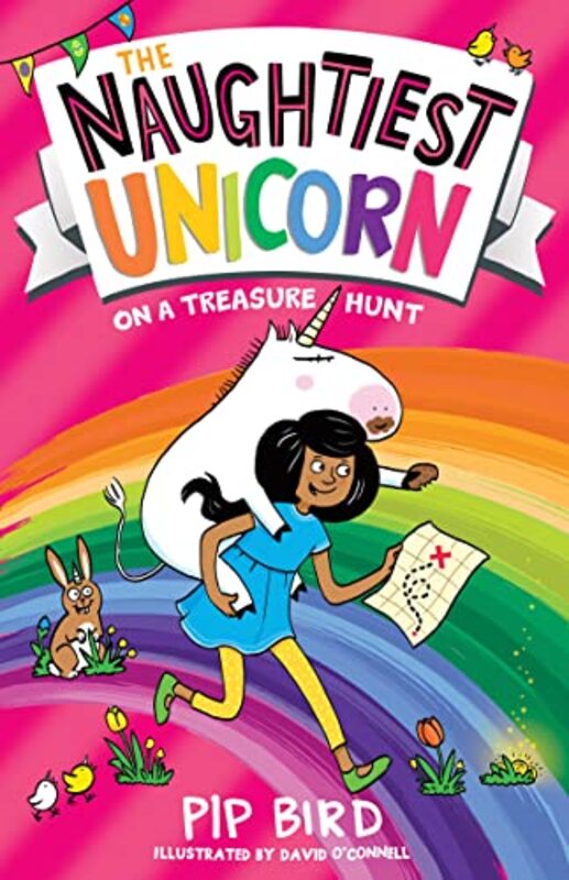 Book cover for "The Naughtiest Unicorn on a Treasure Hunt" by Pip Bird