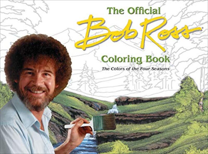 Book cover for "The Official Bob Ross Coloring Book: The Colors of the Four Seasons" by Bob Ross