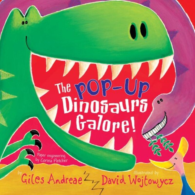 Book cover for "The Pop-Up Dinosaurs Galore!" by Giles Andreae