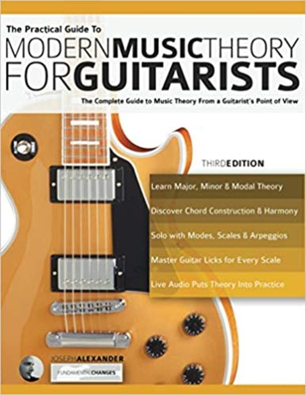 Book cover for "The Practical Guide to Modern Music Theory for Guitarists" by Joseph Alexander