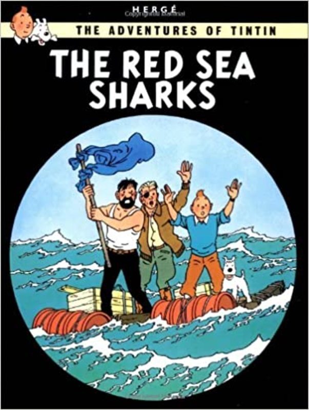 Book cover for "The Red Sea Sharks" by Hergé