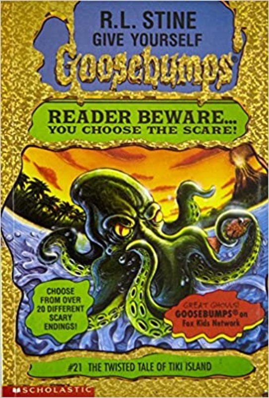 Book cover for "The Twisted Tale of Tiki Island" by R.L. Stine