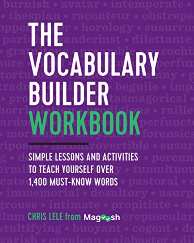 Book cover for "The Vocabulary Builder Workbook" by Chris Lele