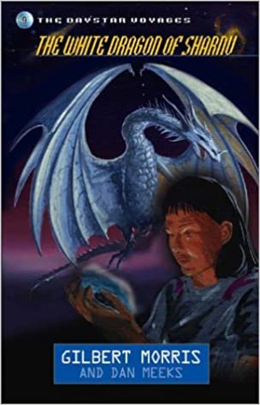 Book cover for "The White Dragon of Sharnu" by Gilbert Morris