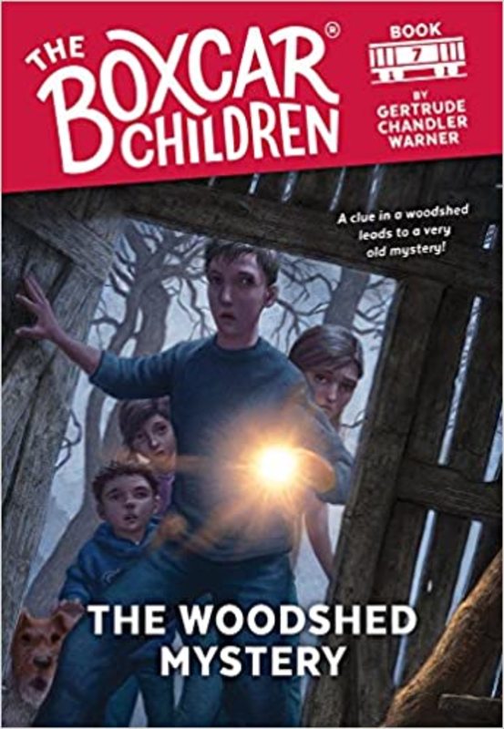 Book cover for "The Woodshed Mystery" by Gertrude Chandler Warner