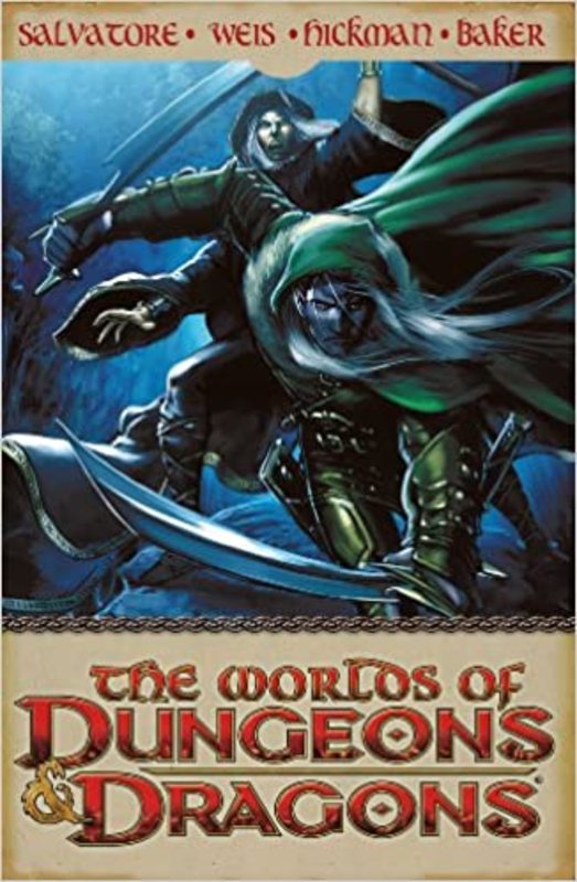 Book cover for "The Worlds of Dungeons & Dragons Volume 1" by RA Salvatore