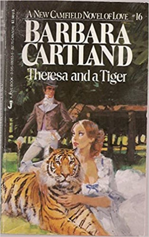 Book cover for "Theresa and a Tiger" by Barbara Cartland