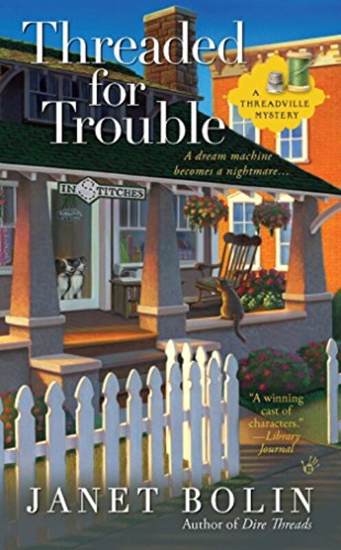 Book cover for "Threaded for Trouble" by Janet Bolin