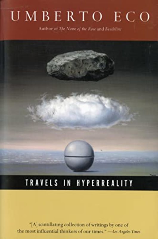 Book cover for "Travels in Hyperreality" by Umberto Eco