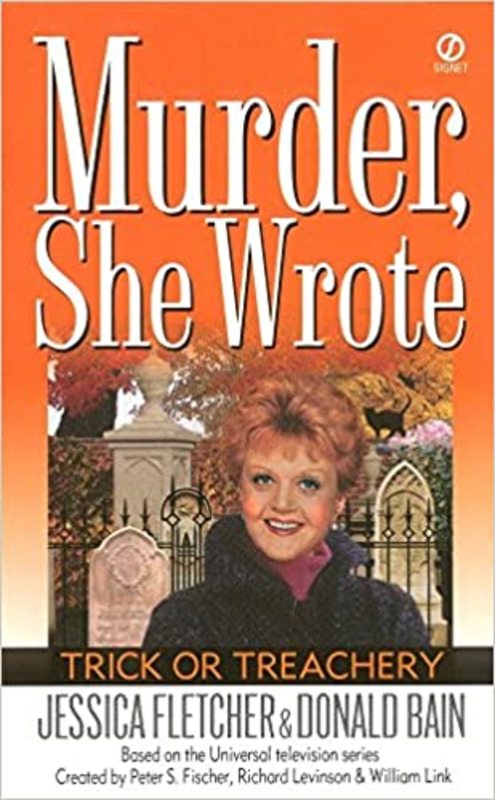 Book cover for "Trick or Treachery" by Jessica Fletcher