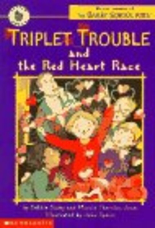 Book cover for "Triplet Trouble and the Red Heart Race" by Marcia Thornton Jones