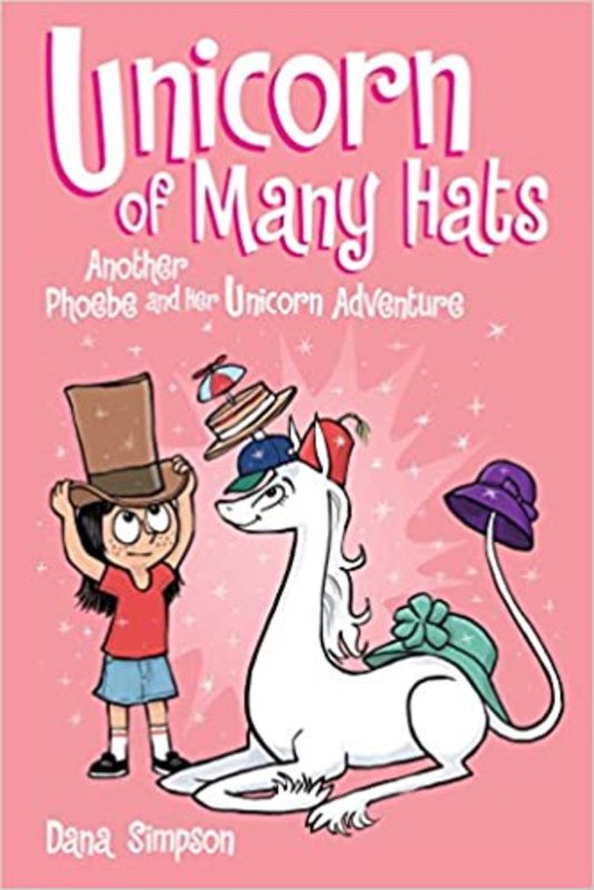 Book cover for "Unicorn of Many Hats" by Dana Simpson