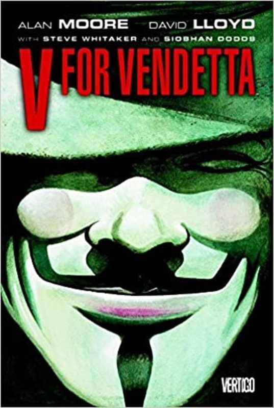 Book cover for "V for Vendetta" by Alan Moore