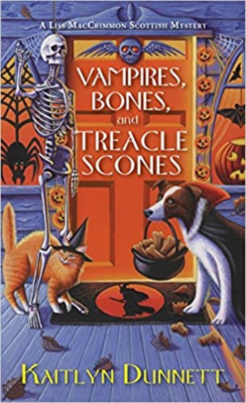 Book cover for "Vampires, Bones and Treacle Scones" by Kaitlyn Dunnett