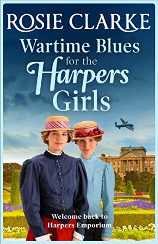 Book cover for "Wartime Blues for the Harpers Girls" by Rosie Clarke