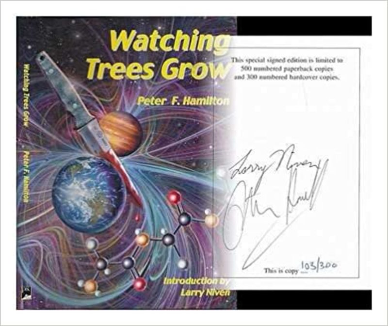 Book cover for "Watching Trees Grow" by Peter F. Hamilton