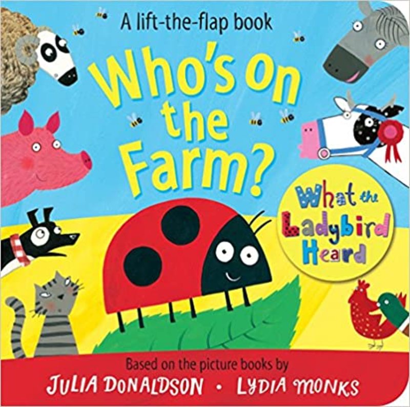 Book cover for "Who's on the Farm?" by Julia Donaldson