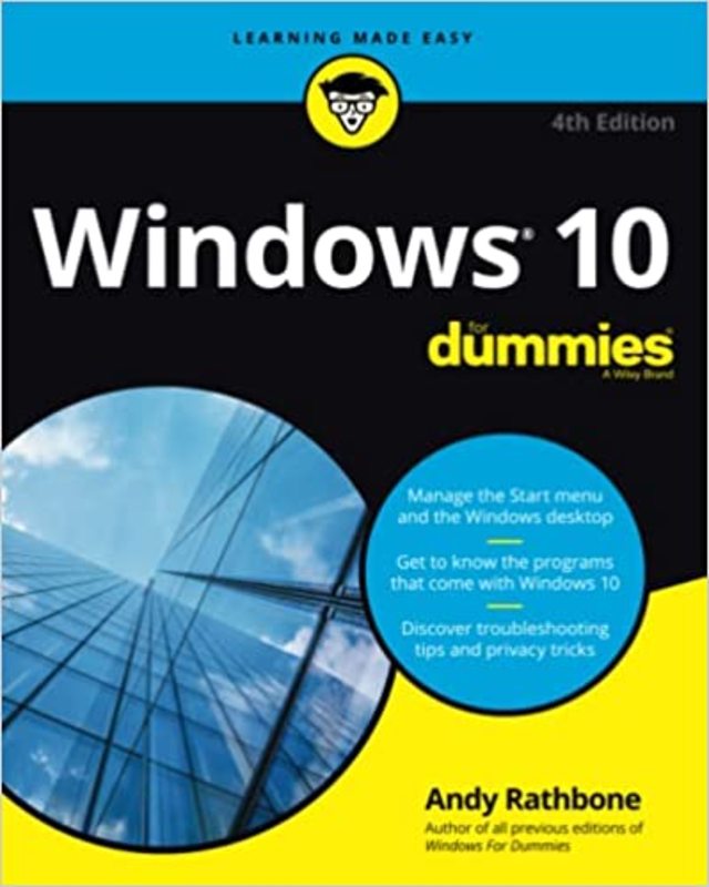 Book cover for "Windows 10 For Dummies" by Andy Rathbone