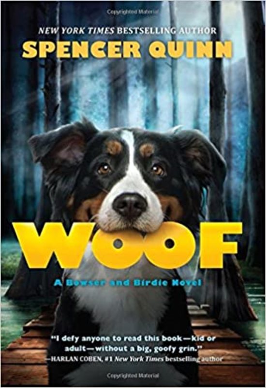Book cover for "Woof" by Spencer Quinn