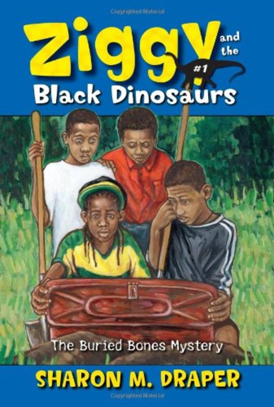 Book cover for "Ziggy and the Black Dinosaurs / The Buried Bones Mystery" by Sharon M Draper