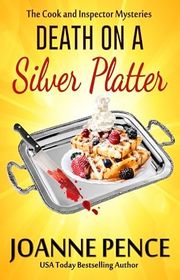 Book cover for "Death on a Silver Platter" by Joanne Pence