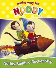 Book cover for "Noddy Builds A Rocket Ship" by Enid Blyton